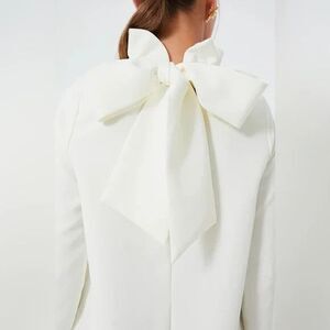 NEW Tuckernuck White Daphne Dress X Large Bow Tie Ruffle Neck Wedding